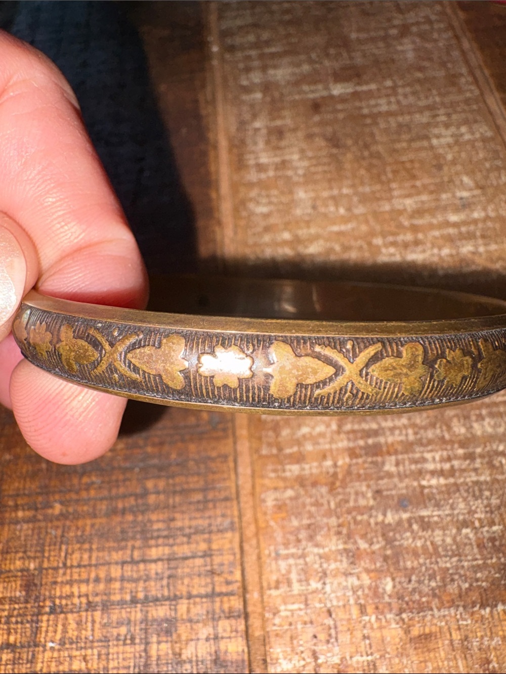 Vintage Brass and Etched Bangle Bracelet